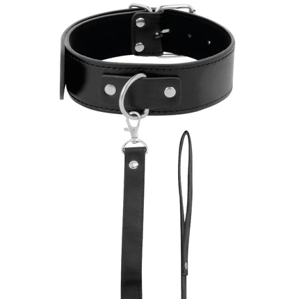 Blackes lederhalsband mit silberfarbenem metallbeschlag und passender Leine, dunkelheit posture-halskette mit lederkette