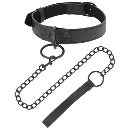 Schwarze lederhalskette darkness mit metallkette und griff für vielseitige getragenutzung