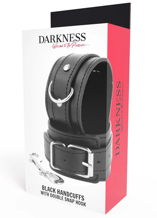 DARKNESS - SCHWARZE VERSTELLBARE HANDSCHELLEN MIT DOPPELTEM VERSTÄRKUNGSBAND - Handschellen für Frauen