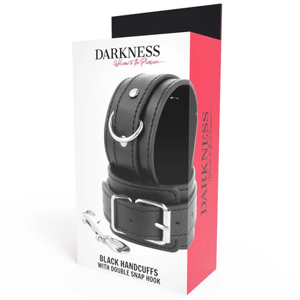 DARKNESS - SCHWARZE VERSTELLBARE HANDSCHELLEN MIT DOPPELTEM VERSTÄRKUNGSBAND - Handschellen für Frauen