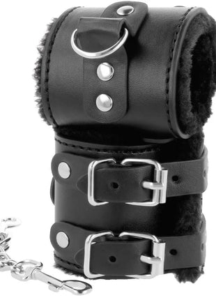 DARKNESS - SCHWARZE VERSTELLBARE LEDERHANDSCHELLEN MIT FUTTER - Handschellen für Frauen