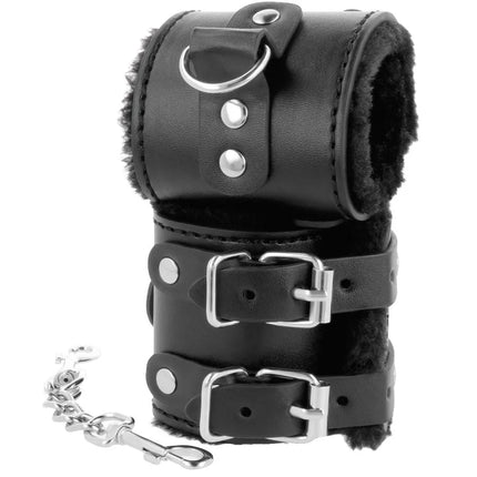 DARKNESS - SCHWARZE VERSTELLBARE LEDERHANDSCHELLEN MIT FUTTER - Handschellen für Frauen