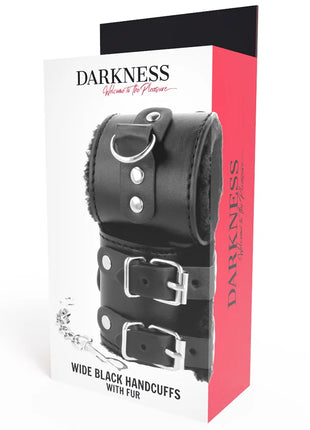 DARKNESS - SCHWARZE VERSTELLBARE LEDERHANDSCHELLEN MIT FUTTER - Handschellen für Frauen