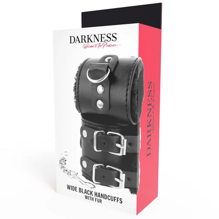 DARKNESS - SCHWARZE VERSTELLBARE LEDERHANDSCHELLEN MIT FUTTER - Handschellen für Frauen