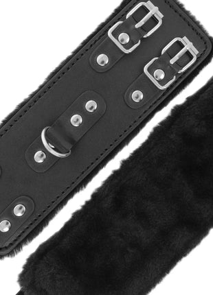 DARKNESS - SCHWARZE VERSTELLBARE LEDERHANDSCHELLEN MIT FUTTER - Handschellen für Frauen