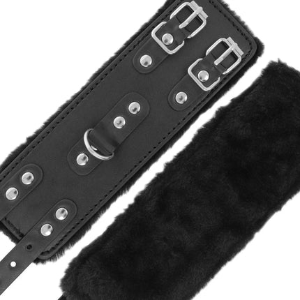 DARKNESS - SCHWARZE VERSTELLBARE LEDERHANDSCHELLEN MIT FUTTER - Handschellen für Frauen