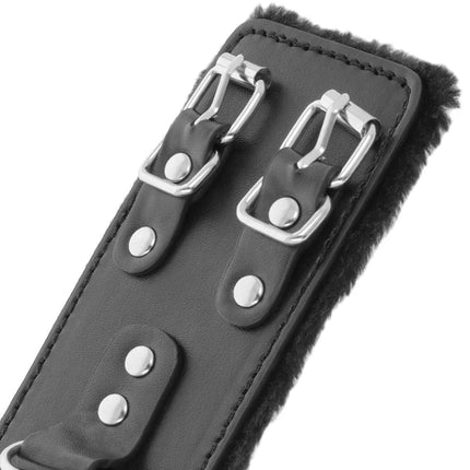 DARKNESS - SCHWARZE VERSTELLBARE LEDERHANDSCHELLEN MIT FUTTER - Handschellen für Frauen