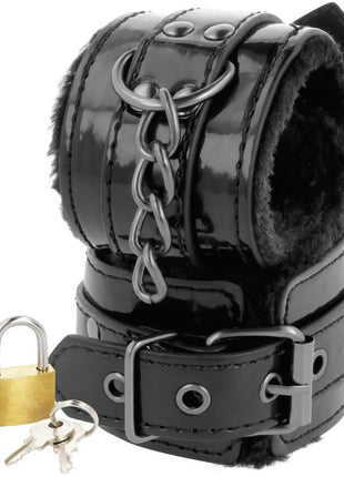 DARKNESS - SCHWARZE VERSTELLBARE LEDERHANDSCHELLEN MIT VORHNGESCHLOSS - Handschellen für Frauen