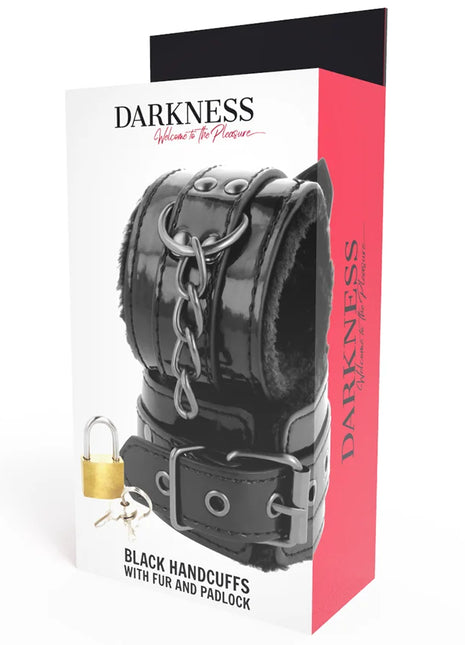 DARKNESS - SCHWARZE VERSTELLBARE LEDERHANDSCHELLEN MIT VORHNGESCHLOSS - Handschellen für Frauen