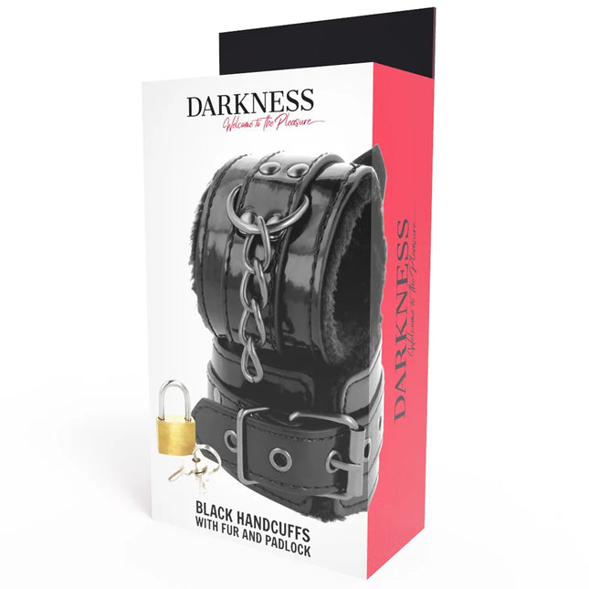 DARKNESS - SCHWARZE VERSTELLBARE LEDERHANDSCHELLEN MIT VORHNGESCHLOSS - Handschellen für Frauen