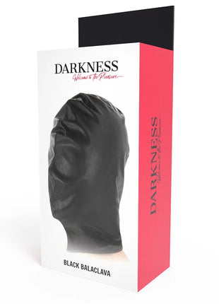 Schwarze latex balaklava in rotem und weißem karton verpackt darkness unterjugungsmaske schwarz