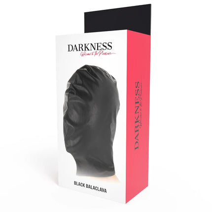 Schwarze latex balaklava in rotem und weißem karton verpackt darkness unterjugungsmaske schwarz