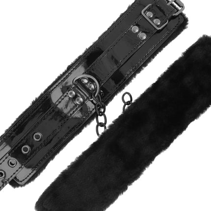 DARKNESS - VERSTELLBARE HANDSCHELLEN AUS SCHWARZEM LEDER MIT VORHNGESCHLOSS - Handschellen für Frauen