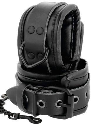 DARKNESS - VERSTELLBARE KNÖCHEL-HANDSCHELLEN AUS SCHWARZEM LEDER - Handschellen für Frauen