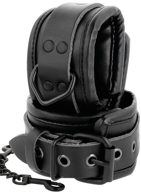 DARKNESS - VERSTELLBARE KNÖCHEL-HANDSCHELLEN AUS SCHWARZEM LEDER - Handschellen für Frauen