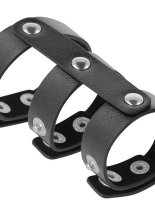DARKNESS - VERSTELLBARER DOPPEL-PENIS- UND HODENRING AUS LEDER - Penisring ohne Vibration