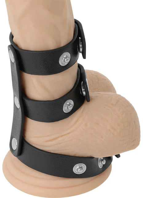 DARKNESS - VERSTELLBARER DOPPEL-PENIS- UND HODENRING AUS LEDER - Penisring ohne Vibration