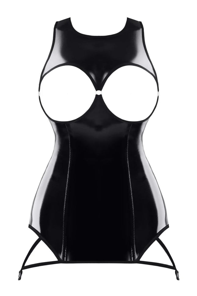 Demoniq – Schwarzes brustfreies Lack-Minikleid (TDXanna001) - S / Black - Sexy Kleider