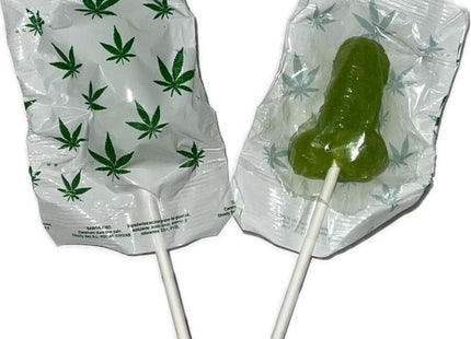 Grüner cannabis-lutscher mit aromatischer folie aus der serie diablo goloso penis lutscher