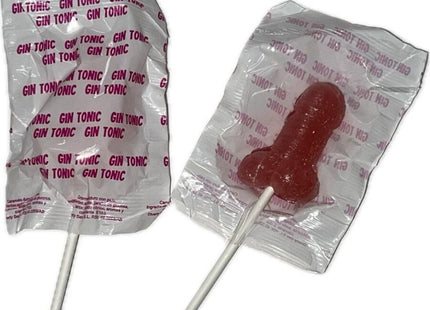 Roter gin tonic lutscher in klarer folie mit pinkem text diablo goloso penis-lutscher erdbeergeschmack 10 prozent alkohol