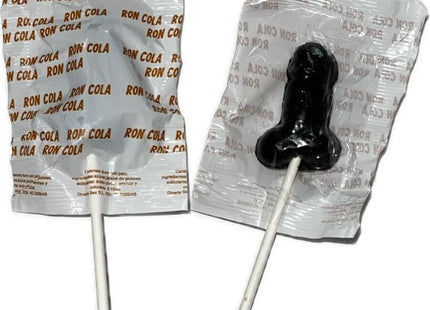 Schwarzer novelty lutscher in silberfolie mit ron cola aufdruck diablo goloso 1 penis lutscher 10 % alkohol