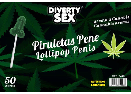 Grüner transparenter lutscher in penisform mit weißem stiel von diverty sex mit cannabis aroma diablo goloso