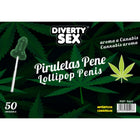 Grüner transparenter lutscher in penisform mit weißem stiel von diverty sex mit cannabis aroma diablo goloso
