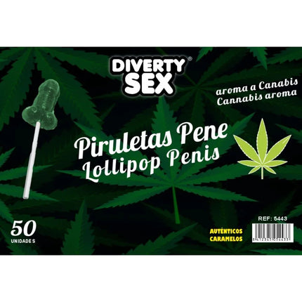 Grüner transparenter lutscher in penisform mit weißem stiel von diverty sex mit cannabis aroma diablo goloso
