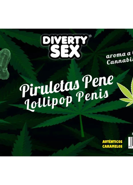 Grüner transparenter lutscher in penisform mit weißem stiel von diverty sex mit cannabis aroma diablo goloso
