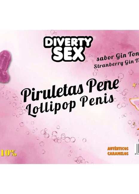 Pink lutscher in penisform mit weißem stiel von diablo goloso mit gin tonic und erdbeergeschmack 10% alkohol