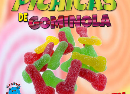 Bunte zuckerhaltige fruchtgummis in knochenform in rot grün und gelb von diablo goloso