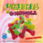 Bunte zuckerhaltige fruchtgummis in knochenform in rot grün und gelb von diablo goloso