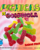 Bunte zuckerhaltige fruchtgummis in knochenform in rot grün und gelb von diablo goloso
