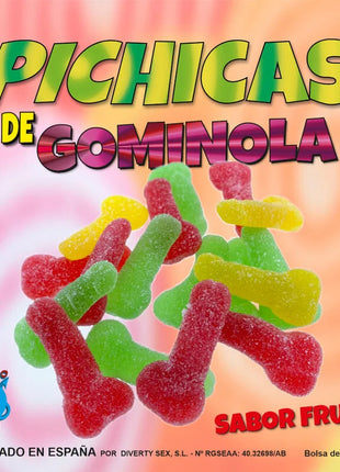 Bunte zuckerhaltige fruchtgummis in knochenform in rot grün und gelb von diablo goloso