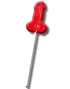 Roter glatter gummi-lutscher diablo goloso in form eines phallus auf dünnem metallstiel