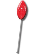 Ein glänzender roter DIABLO GOLOSO gummy lip lollipop mit glatter leicht strukturierter oberfläche und dünnem silbernen stiel