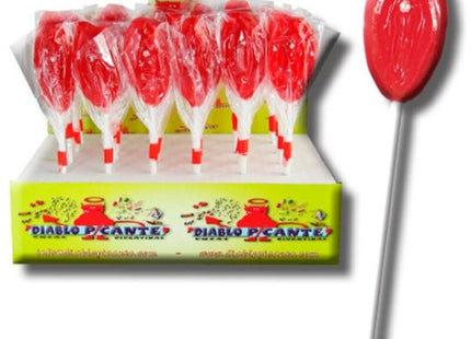 Diablo goloso gummy lip lollipop roter glänzender lutscher mit weißem punkt und silbernem stiel