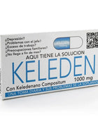 Weiße rechteckige keleden 1000 mg tablettenbox mit blauem text und pillengrafik aus diablo goloso süßigkeitsbox