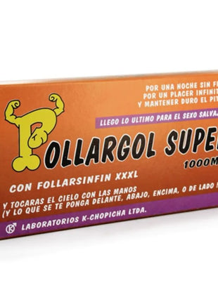 Orange und lila karton mit pollargol super 1000mg tabletten und gelbem cartoon hund für diabolo goloso süßigkeiten box
