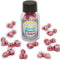 Eine klare glasflasche mit schwarzem deckel enthält rote knochenförmige karamellbonbons zuckerpudrig diablo picante bonbons