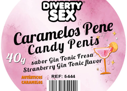 Pink runder aufkleber für diverty sex marke 40g erdbeer gin tonic karamellbonbons diablo picante penisbonbons
