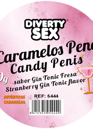 Pink runder aufkleber für diverty sex marke 40g erdbeer gin tonic karamellbonbons diablo picante penisbonbons