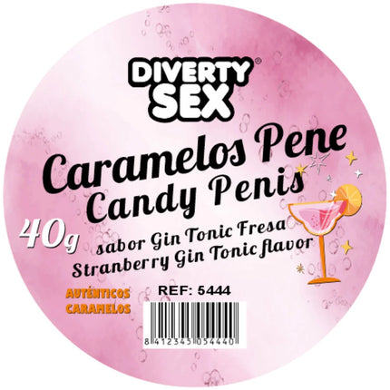 Pink runder aufkleber für diverty sex marke 40g erdbeer gin tonic karamellbonbons diablo picante penisbonbons