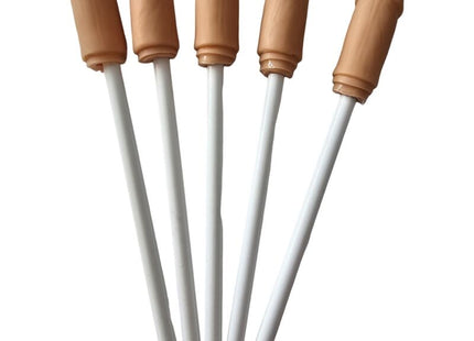 Fünf beige phallusförmige lollipops mit weißen griffen aus natürlicher penisform für diablo picante