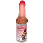 Eine rosa und braune silikonflasche mit der aufschrift nivel alcohólico-erótico und cartoonillustration diablo picante 360 ml
