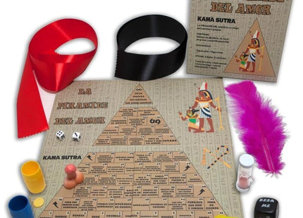 Das spiel diablo picante pyramide der liebe zeigt ein spielfeld mit ägyptischem pyramidenmotiv in beige und braun