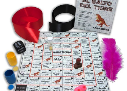 Das tiger jump spiel diabolo picante zeigt ein farbenfrohes spielbrett mit tigerillustrationen und plastikspielfiguren