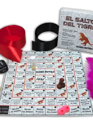 Das tiger jump spiel diabolo picante zeigt ein farbenfrohes spielbrett mit tigerillustrationen und plastikspielfiguren