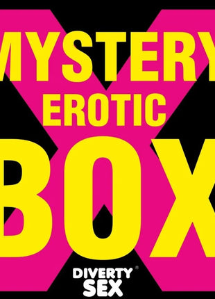 Mystery erotic box diabolo picante von diverty sex mit auffälliger gelber und magentafarbener typografie auf schwarzem grund