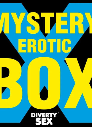Gelbe und blaue mystery erotic box mit dem markennamen diversty sex für diablo picante erotiker-geheimnisbox für ihn 15 x 15